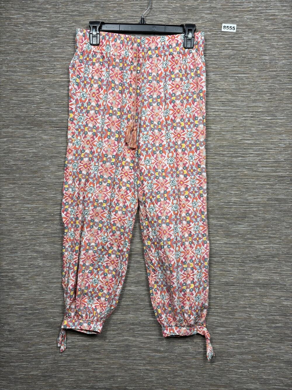 World Market Pants Womens Size S/M Pink Floral Jogger Tassel Cuffed Festival